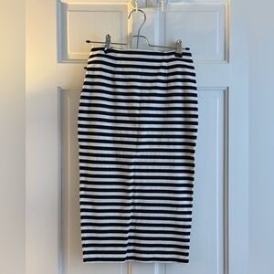 Jcrew Striped Navy and White Pencil Skirt, Below the knee, Zip Up, Cotton